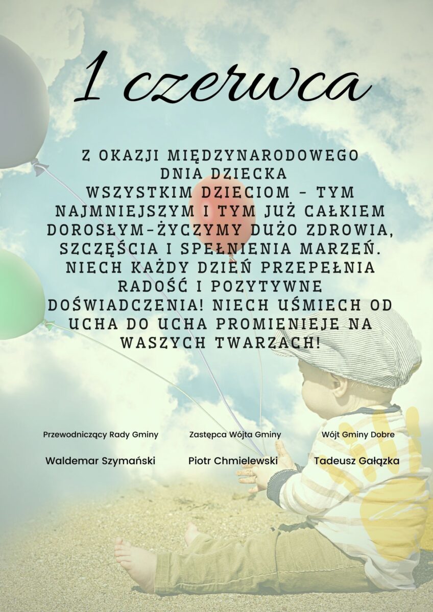 Życzenia z okazji Dnia Dziecka na tle chłopca z balonami.