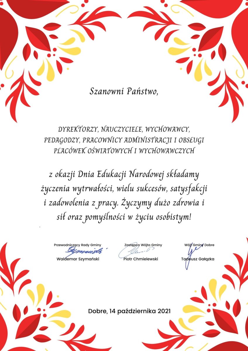 Czarne litery-życzenia oraz pomarańczowe ozdoby w rogach