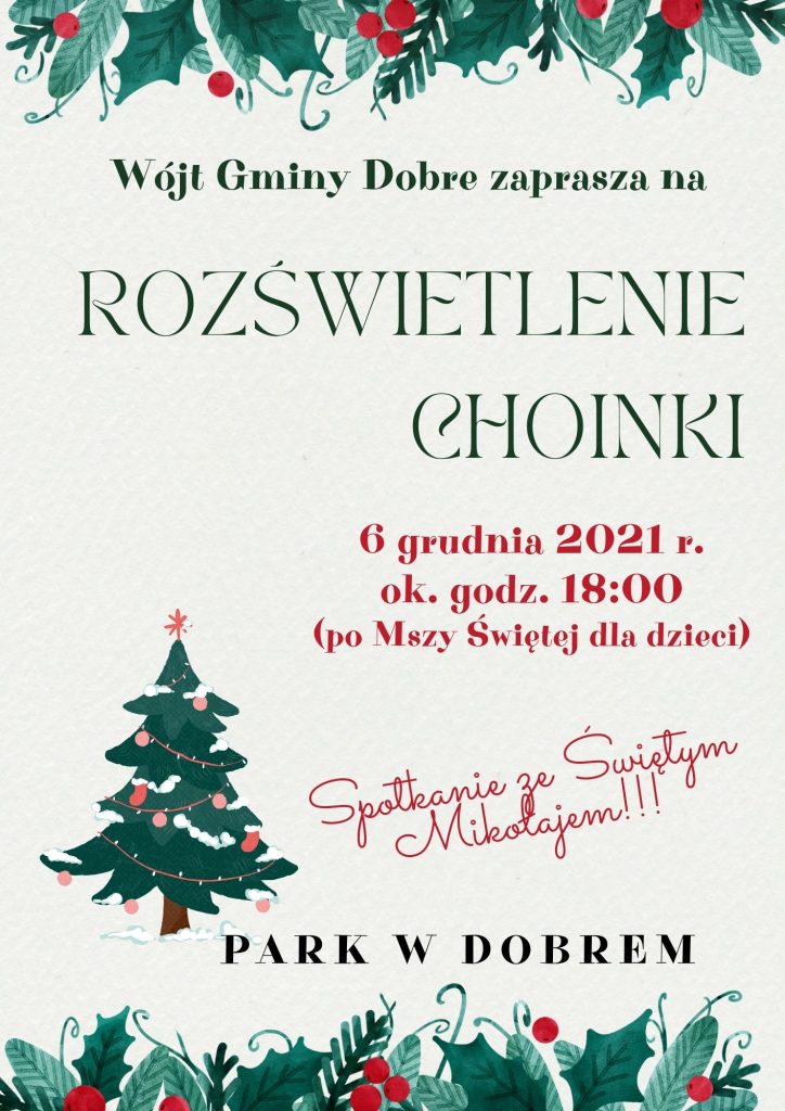 Plakat z zielonym napisem rozświetlenie choinki