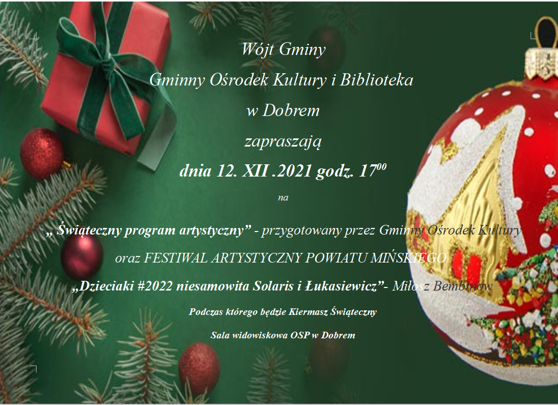 Plakat z tesktem zapraszającym na kiermasz świąteczny