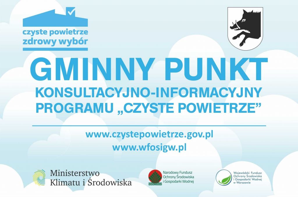 Plakat z dużym napisem CZYSTE POWIETRZE w tle chmury