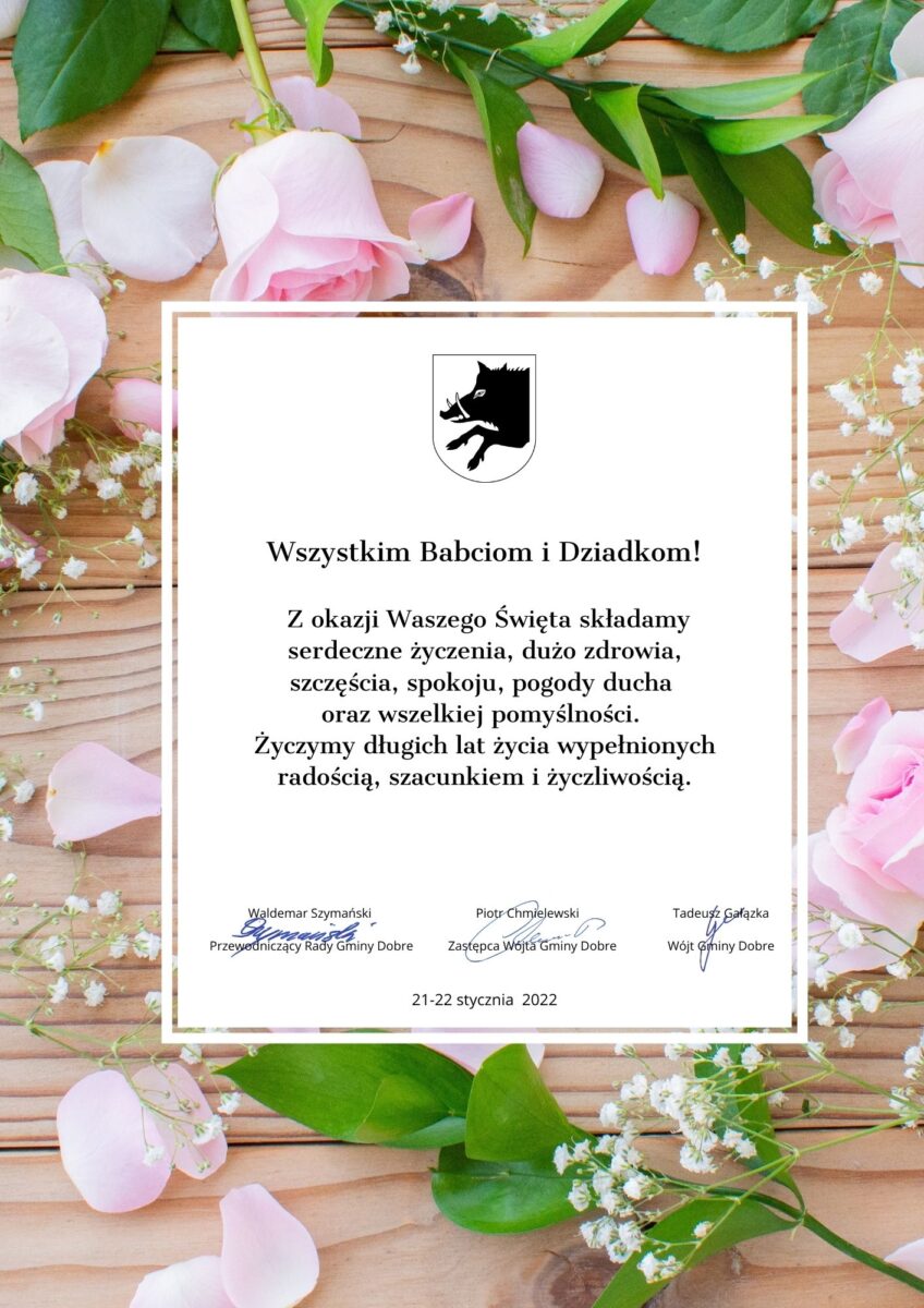 Życzenia z okazji Dnia Babci i Dziadka na tle różowych róż.