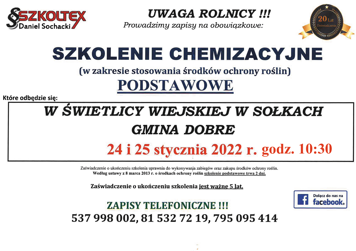 Informacje o szkoleniu dla rolników