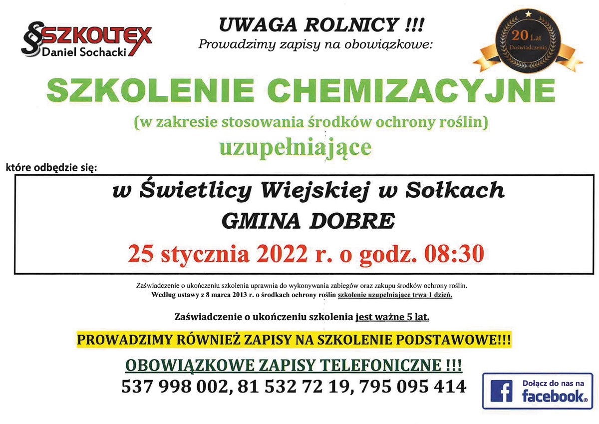 Informacje o szkoleniu dla rolników