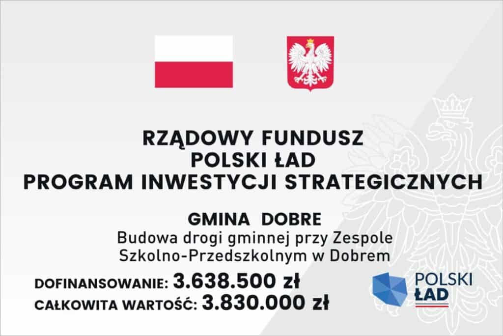 Flaga i godło Polski oraz napis RZĄDOWY FUNDUSZ POLSKI ŁAD PROGRAM INWESTYCJI STRATEGICZNYCH