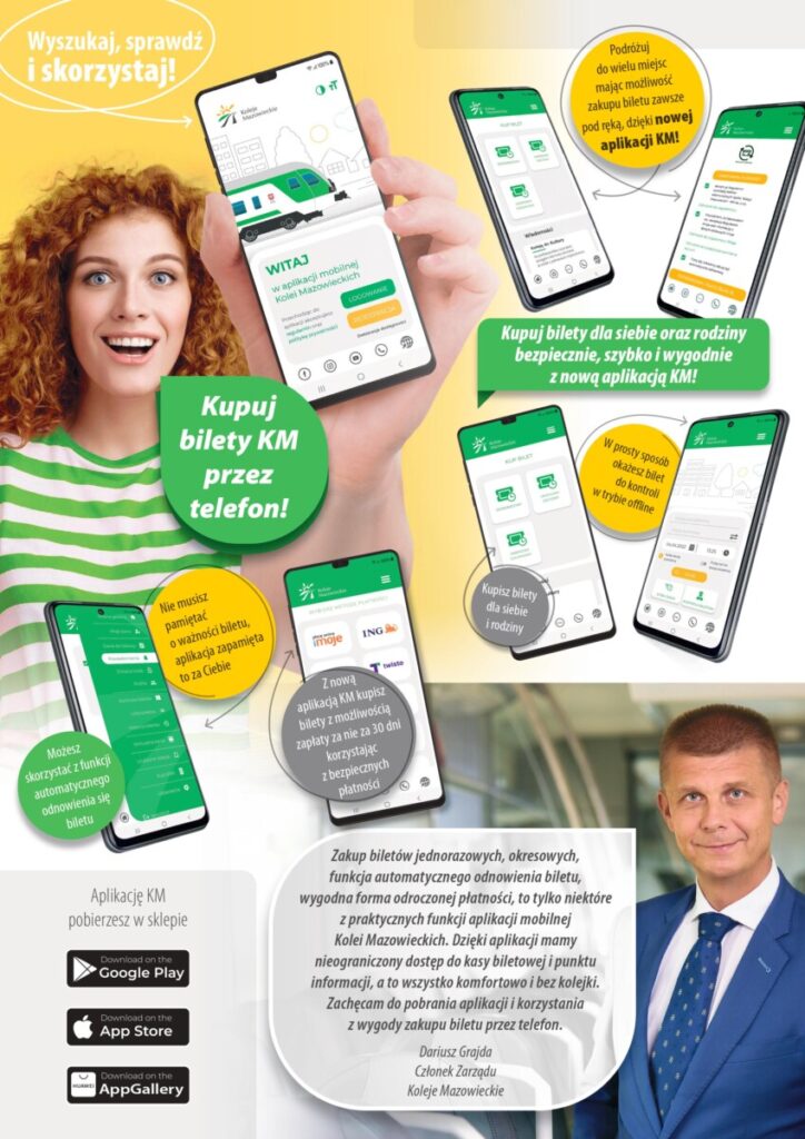 aplikacja zal do listu Plakat przedstawiający kobietę i zrzuty ekranu z aplikacji na telefony mobilne