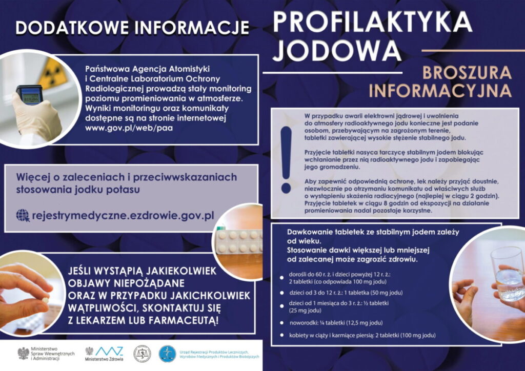 Przedstawiamy ulotkę informacyjną Ministra Spraw Wewnętrznych i Administracji dotyczącą profilaktyki jodowej.