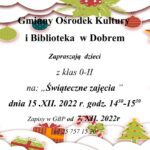 Plakat z elementami dekoracji świątecznych.