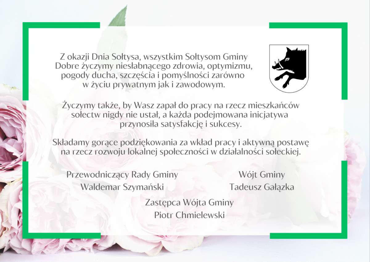 herb gminy treść życzeń i kwiaty w tle