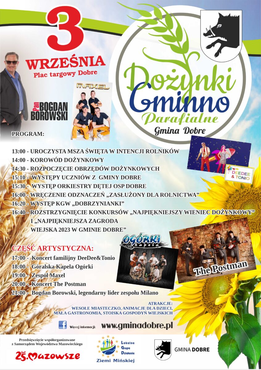 plakat z kłosami i kwiatami słonecznika