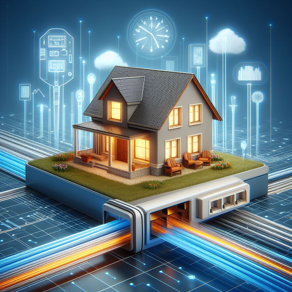 Na obrazku widocznym jest dom, który jest urządzeniem sterującym siecią elektryczną. Ta niecodzienna konstrukcja pojawia się w powietrzu, a następnie kable i przewody, które go podpierają, pojawiają się swoisty labirynt.