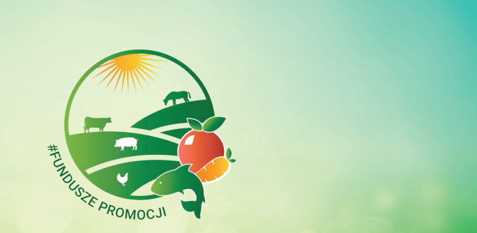 Logo przedstawia zielony krajobraz z krową i słoniem na tle słońca. Obok są owoce, warzywa i ryba. Tło jest zielone i gradientowe.